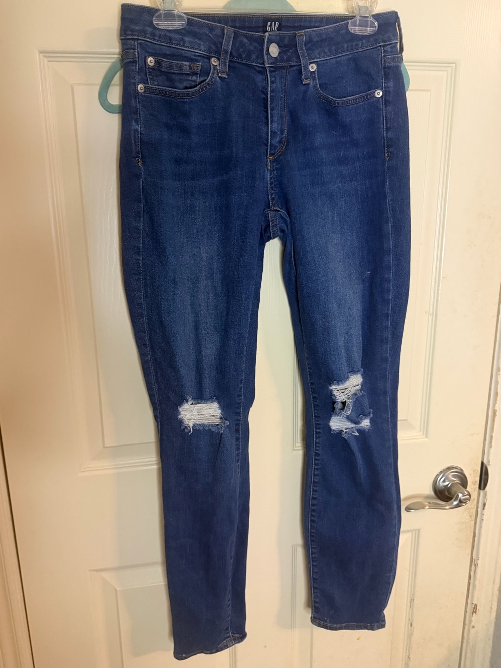 GAP Women's Dark Blue Distressed Skinny Jeans